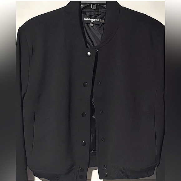 Karl Lagerfeld Paris Cropped Bomber Black Jacket Size 8 - Picture 6 of 7